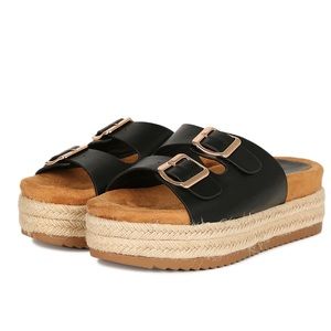 Espadrille Double Buckle Platform Slide Sandals